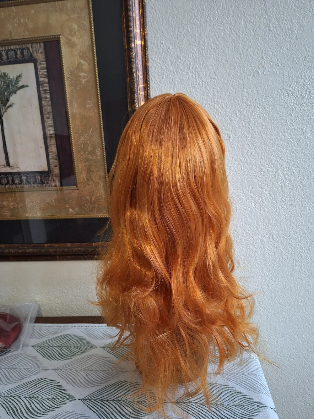 Red-Orange Long Wavy Women's Wig with Bangs